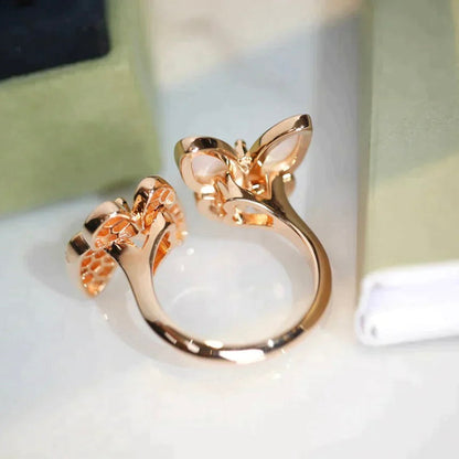 [⭐Hinora Jewelry]TWIN BUTTERFLY DIAMOND MOP RING