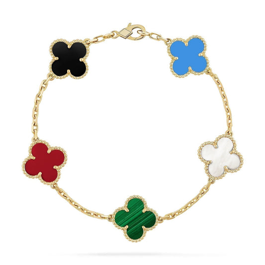 [⭐Hinora Jewelry]CLOVER 5 MOTIFS MULTICOLOR BRACELET