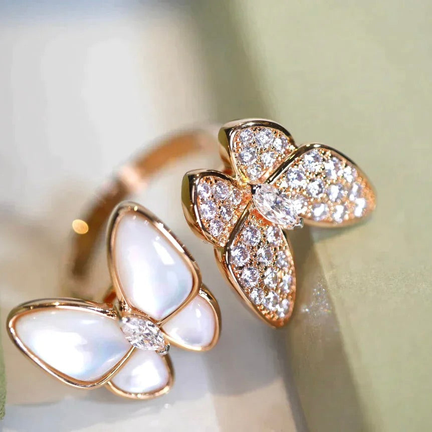 [⭐Hinora Jewelry]TWIN BUTTERFLY DIAMOND MOP RING