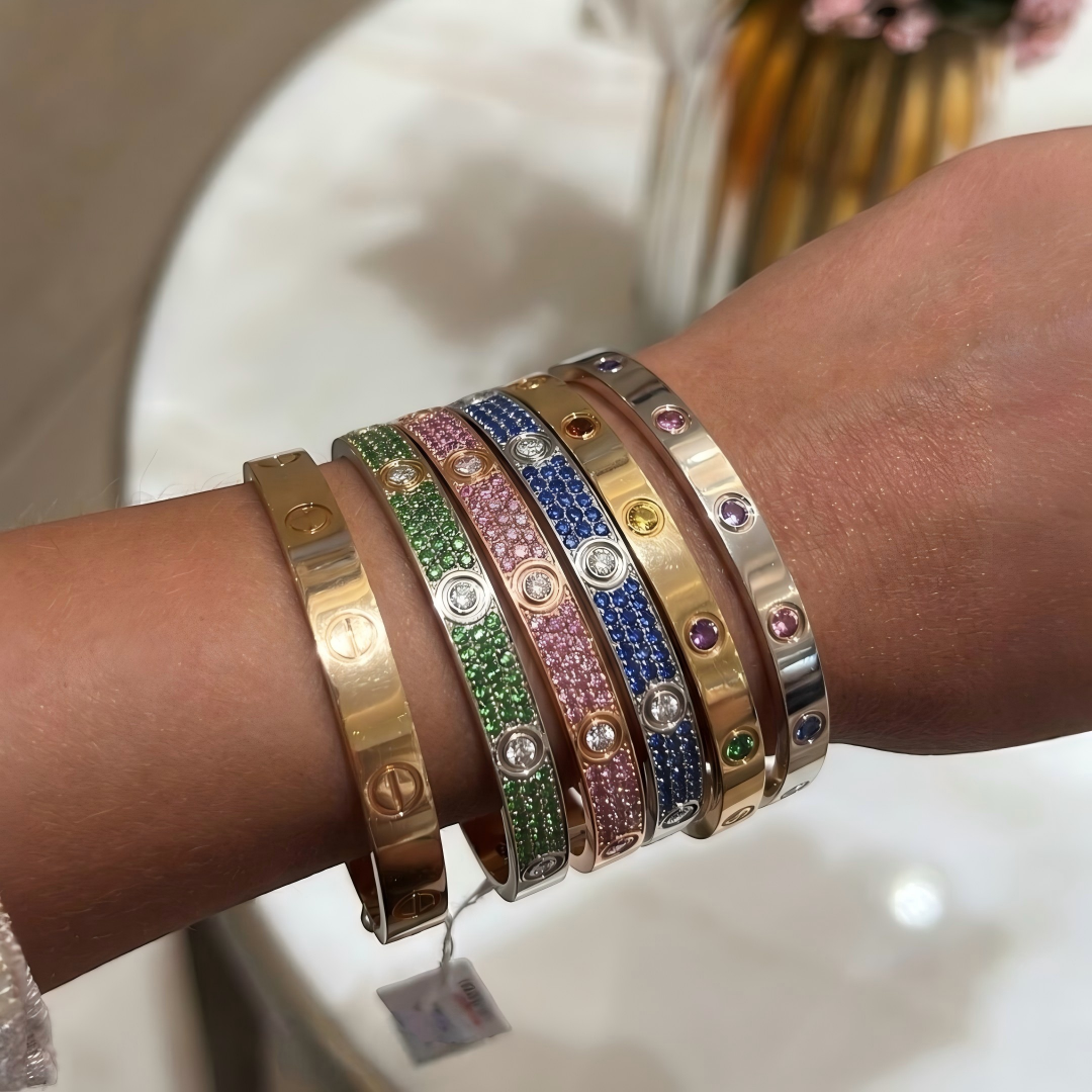 [⭐Hinora Jewelry]2026 PAVE GEMSTONE LOVE BRACELET 6.1MM 10 DIAMONDS