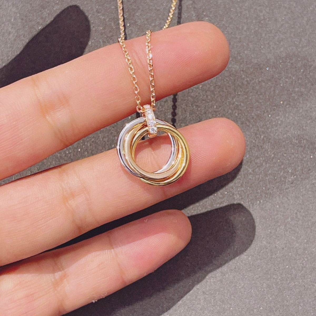 [⭐Hinora Jewelry]TRINITY NECKLACE GOLD  DIAMONDS
