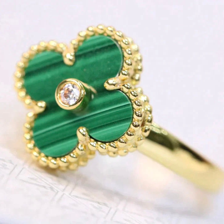 [⭐Hinora Jewelry]CLOVER MALACHITE RING GOLD DIAMOND