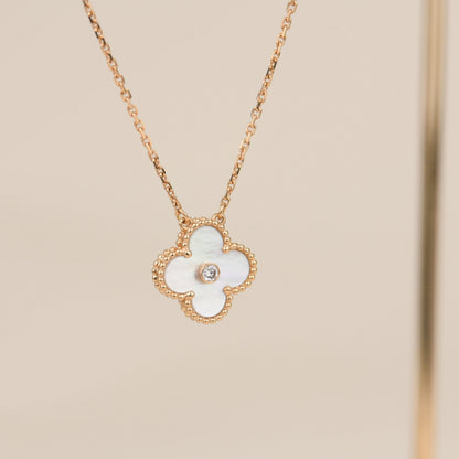 [⭐Hinora Jewelry]CLOVER 15MM DIAMOND WHITE FRITILLARIA NECKLACE