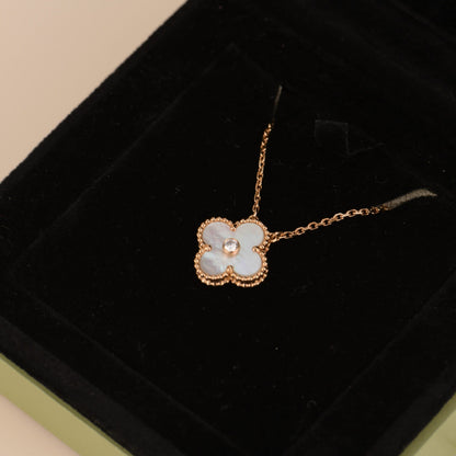 [⭐Hinora Jewelry]CLOVER 15MM DIAMOND WHITE FRITILLARIA NECKLACE