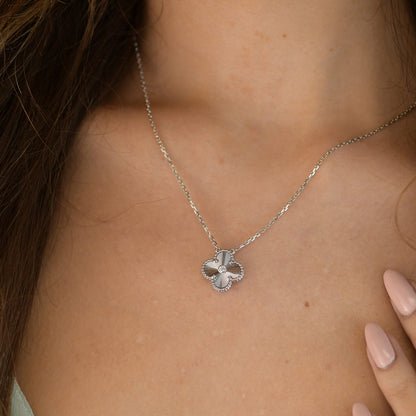 [⭐Hinora Jewelry]CLOVER  15MM DIAMOND LASER NECKLACE SILVER