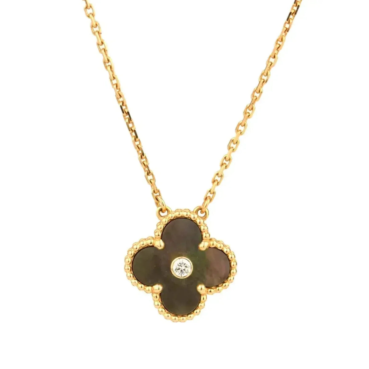 [⭐Hinora Jewelry]CLOVER 15MM DIAMOND AND MOTHER-OF-GREY NECKLACE