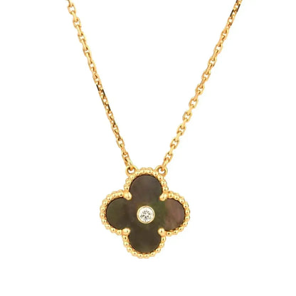 [⭐Hinora Jewelry]CLOVER 15MM DIAMOND AND MOTHER-OF-GREY NECKLACE