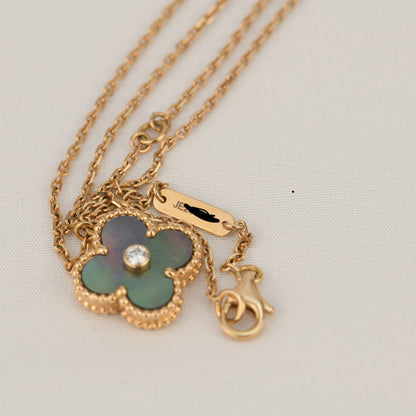 [⭐Hinora Jewelry]CLOVER 15MM DIAMOND AND MOTHER-OF-GREY NECKLACE