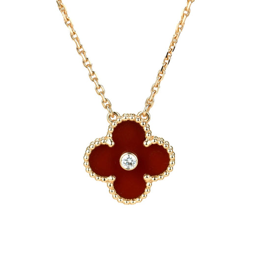 [⭐Hinora Jewelry]CLOVER 15MM DIAMOND CARNELIAN NECKLACE