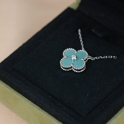 [⭐Hinora Jewelry]CLOVER 15MM DIAMOND SVRES PORCELAIN  NECKLACE SILVER