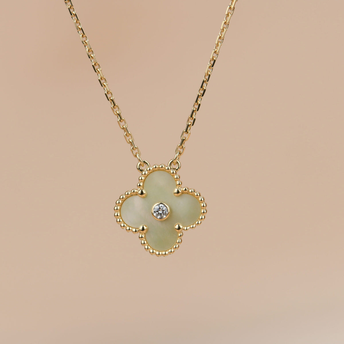 [⭐Hinora Jewelry]CLOVER 15MM DIAMOND GOLD MOTHER OF PEARL NECKLACE