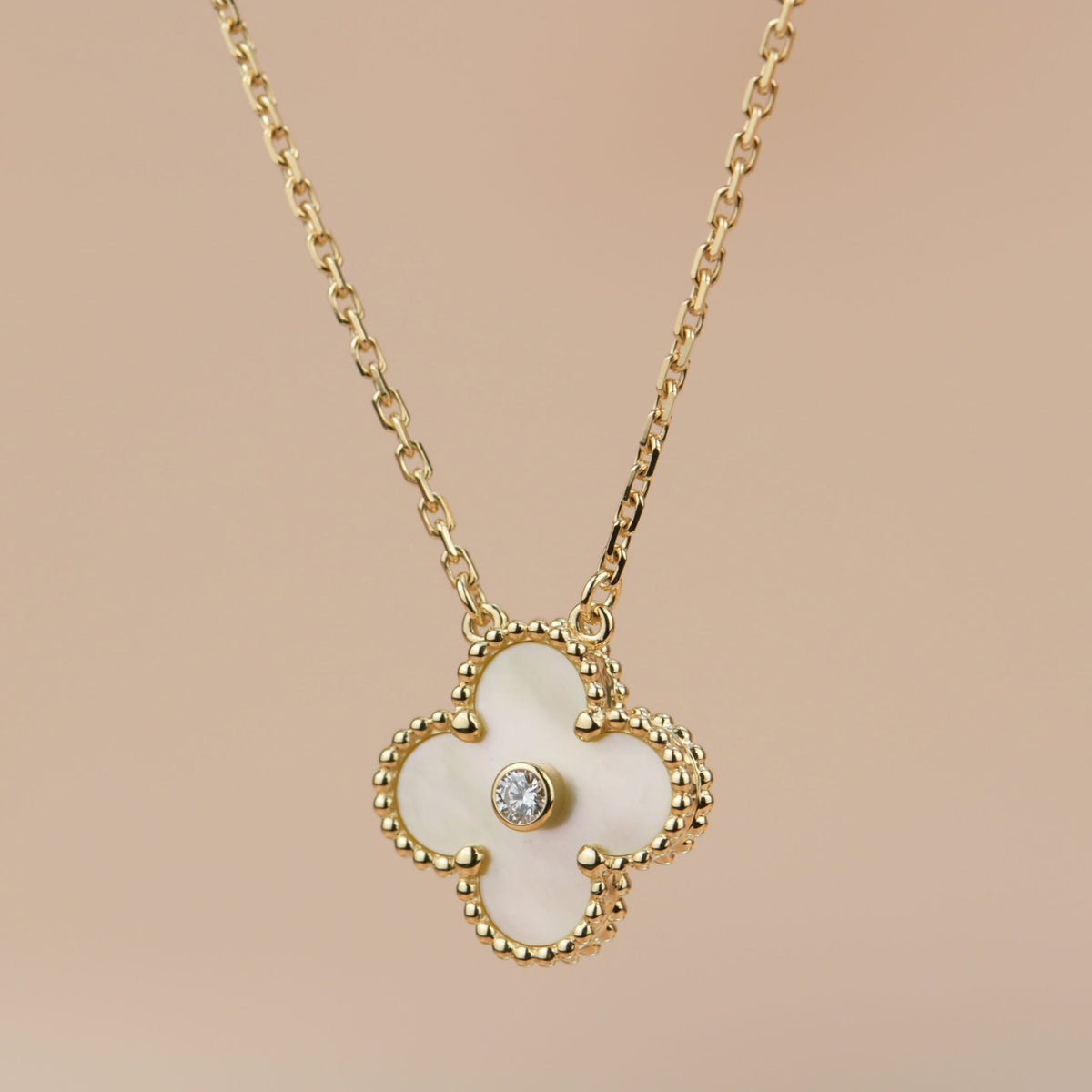 [⭐Hinora Jewelry]CLOVER 15MM DIAMOND GOLD MOTHER OF PEARL NECKLACE
