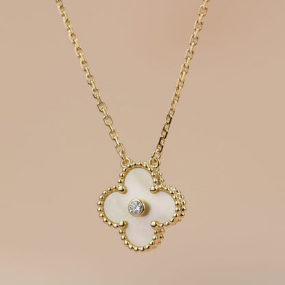 [⭐Hinora Jewelry]CLOVER 15MM DIAMOND GOLD MOTHER OF PEARL NECKLACE