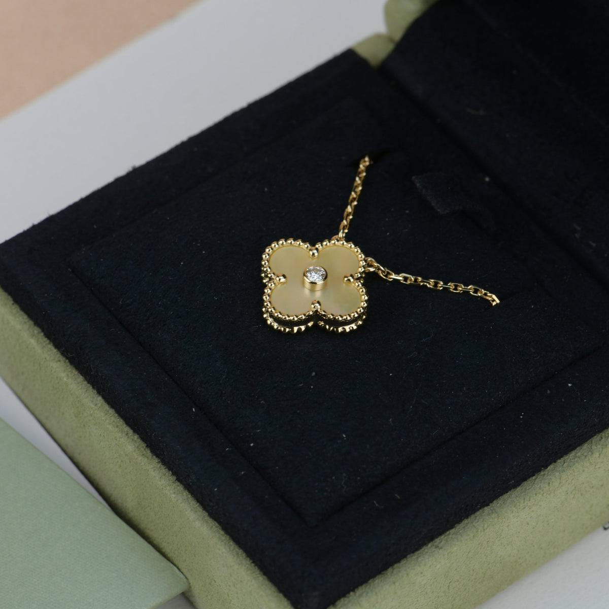 [⭐Hinora Jewelry]CLOVER 15MM DIAMOND GOLD MOTHER OF PEARL NECKLACE