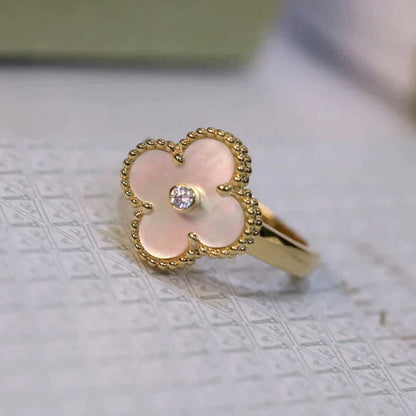 [⭐Hinora Jewelry]CLOVER PINK MOP RING GOLD DIAMOND