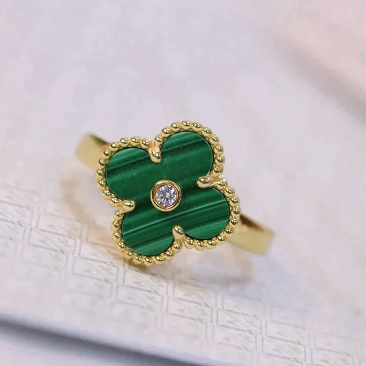 [⭐Hinora Jewelry]CLOVER MALACHITE RING GOLD DIAMOND