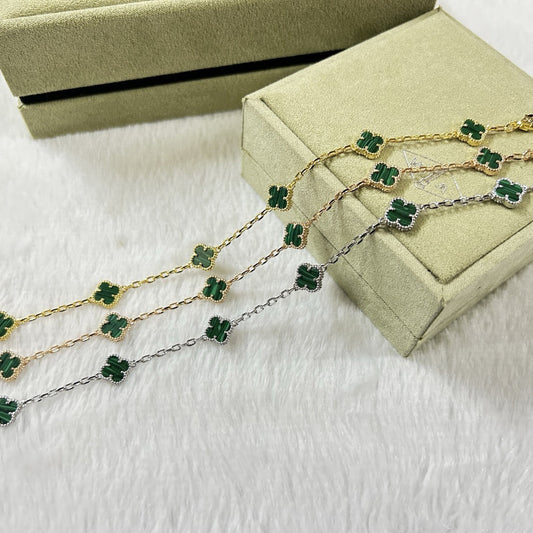 [⭐Hinora Jewelry]CLOVER 6 MOTIF MALACHITE BRACELET