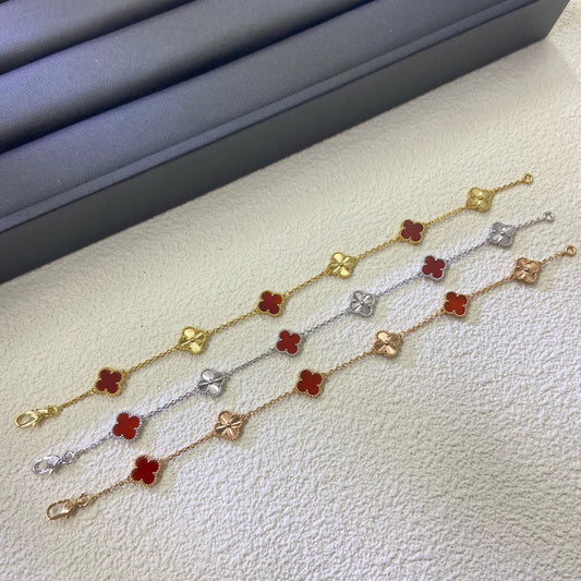 [⭐Hinora Jewelry]CLOVER 6 MOTIF RED AGATE LASER BRACELET
