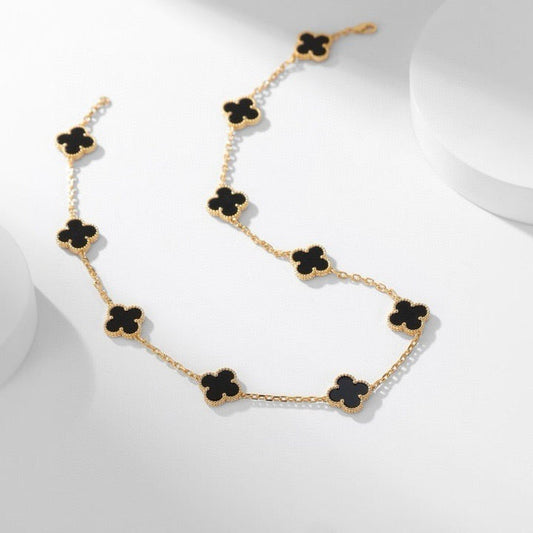 [⭐Hinora Jewelry]CLOVER 10 MOTIFS ONYX NECKLACE