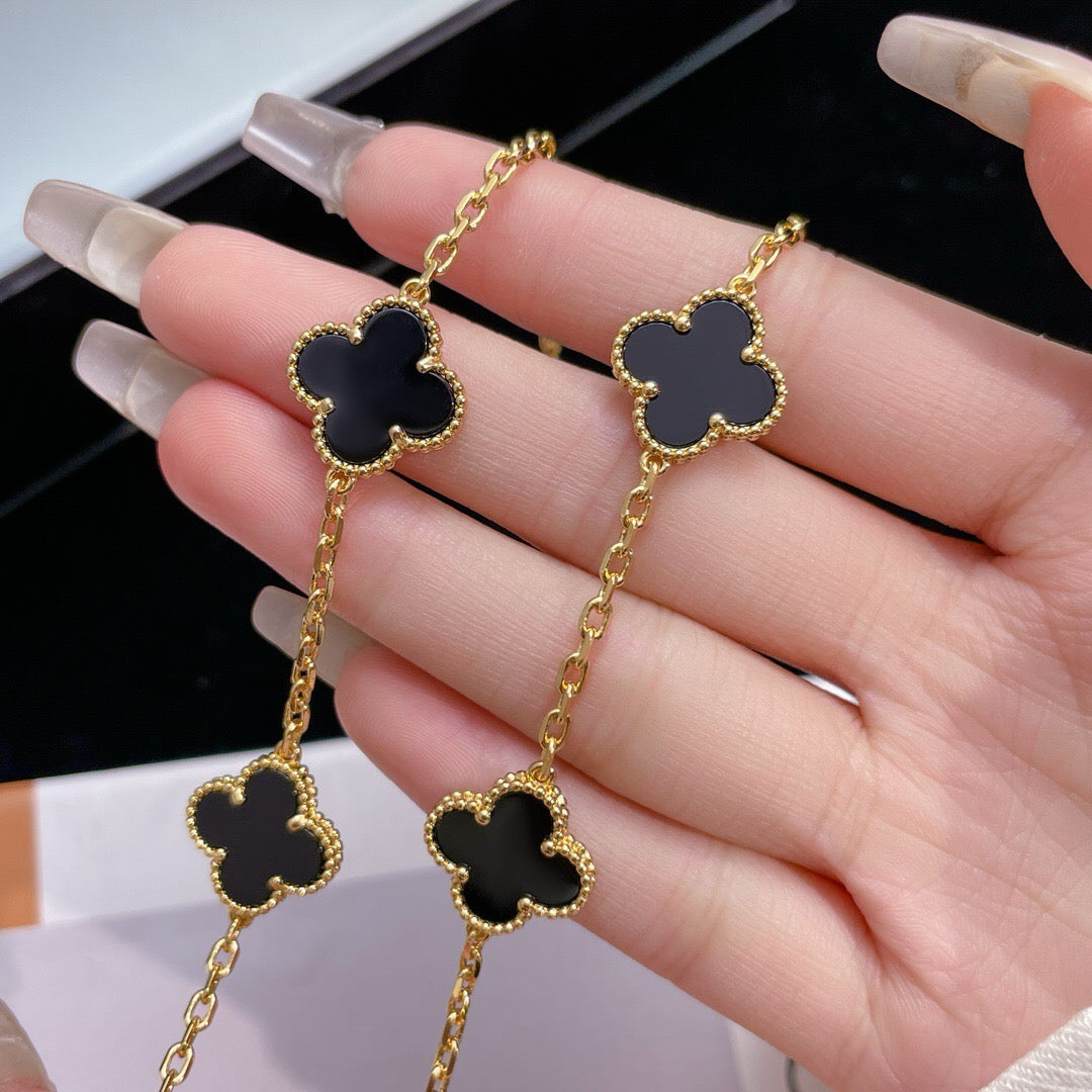 [⭐Hinora Jewelry]CLOVER 10 MOTIFS ONYX NECKLACE