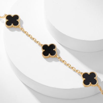 [⭐Hinora Jewelry]CLOVER 10 MOTIFS ONYX NECKLACE