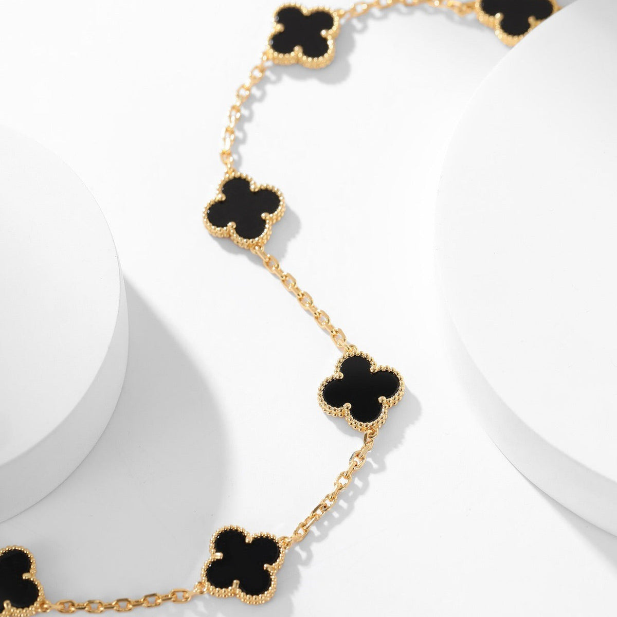[⭐Hinora Jewelry]CLOVER 10 MOTIFS ONYX NECKLACE