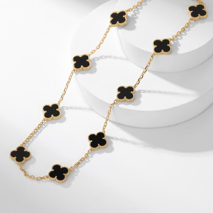 [⭐Hinora Jewelry]CLOVER 10 MOTIFS ONYX NECKLACE