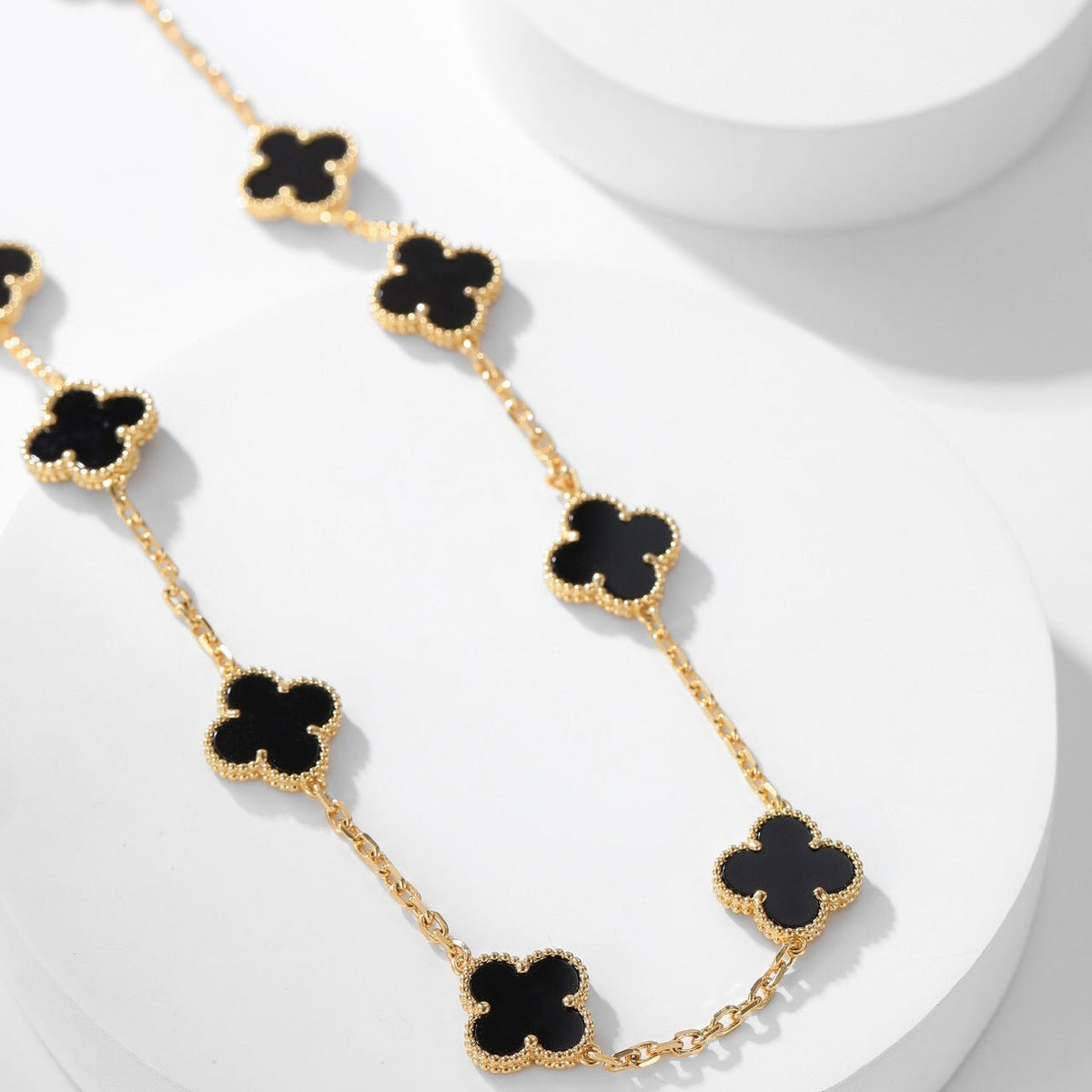 [⭐Hinora Jewelry]CLOVER 10 MOTIFS ONYX NECKLACE