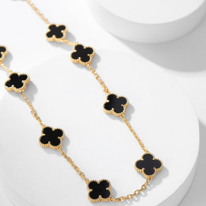 [⭐Hinora Jewelry]CLOVER 10 MOTIFS ONYX NECKLACE