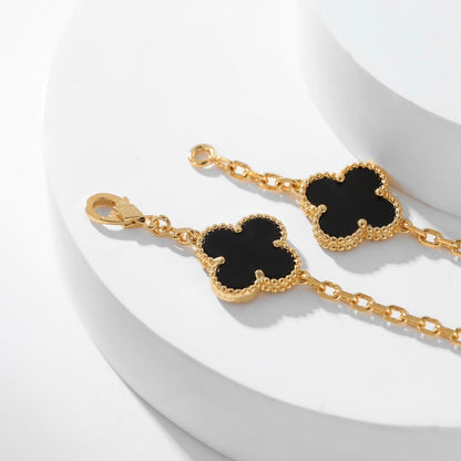 [⭐Hinora Jewelry]CLOVER 10 MOTIFS ONYX NECKLACE