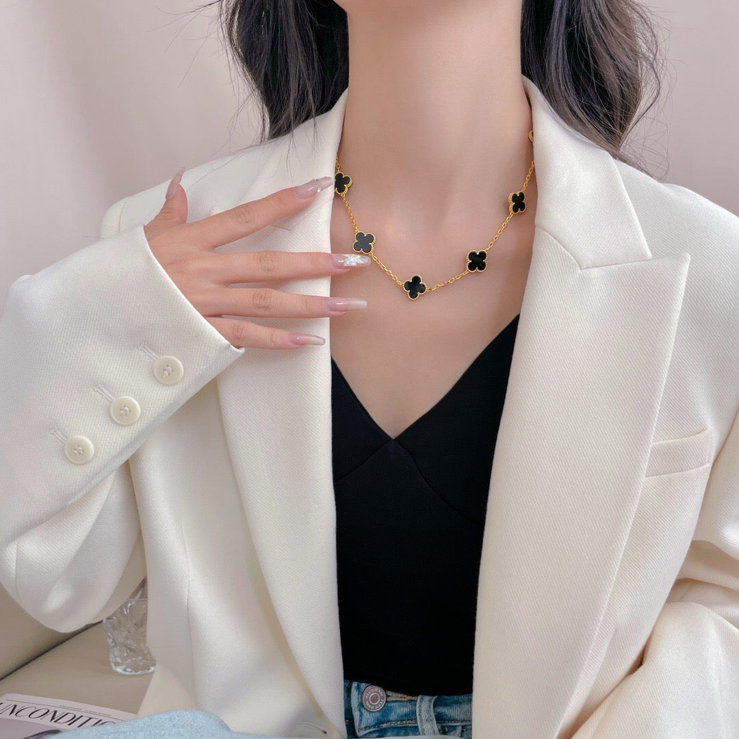 [⭐Hinora Jewelry]CLOVER 10 MOTIFS ONYX NECKLACE