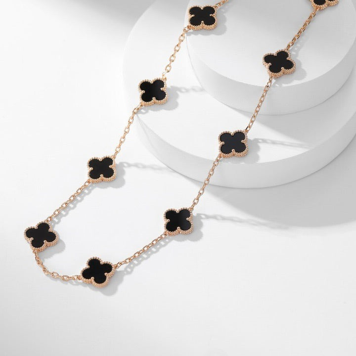 [⭐Hinora Jewelry]CLOVER 10 MOTIFS ONYX NECKLACE