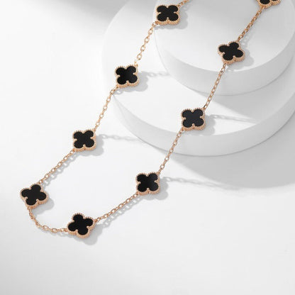 [⭐Hinora Jewelry]CLOVER 10 MOTIFS ONYX NECKLACE