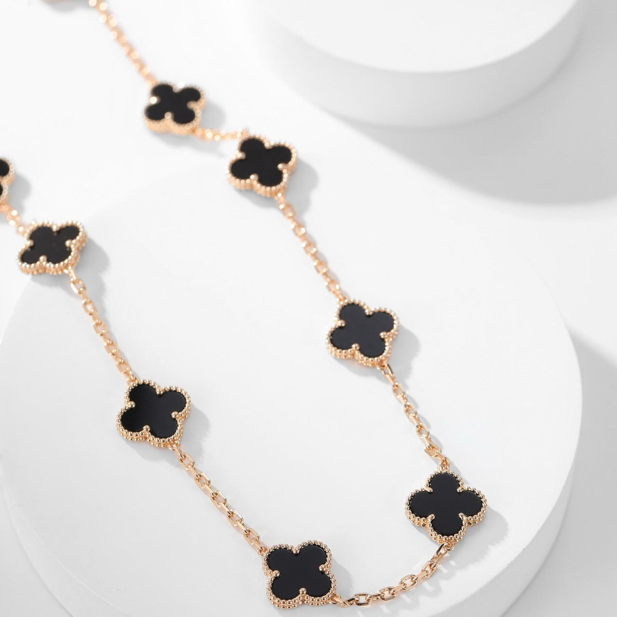 [⭐Hinora Jewelry]CLOVER 10 MOTIFS ONYX NECKLACE