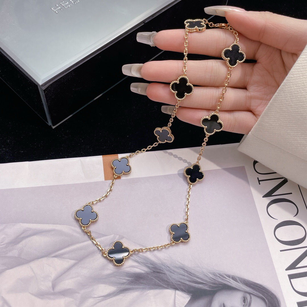 [⭐Hinora Jewelry]CLOVER 10 MOTIFS ONYX NECKLACE
