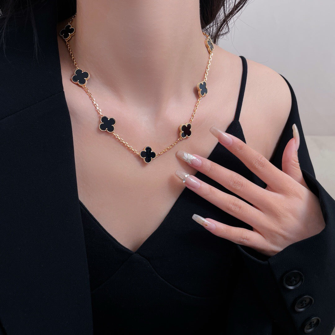 [⭐Hinora Jewelry]CLOVER 10 MOTIFS ONYX NECKLACE