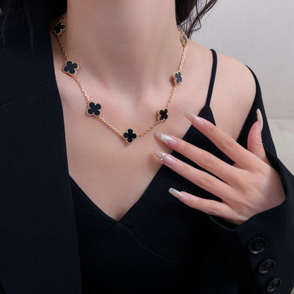 [⭐Hinora Jewelry]CLOVER 10 MOTIFS ONYX NECKLACE
