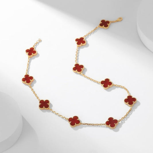 [⭐Hinora Jewelry]CLOVER 10 MOTIFS CARNELIAN NECKLACE