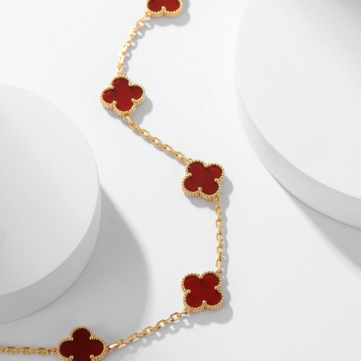 [⭐Hinora Jewelry]CLOVER 10 MOTIFS CARNELIAN NECKLACE