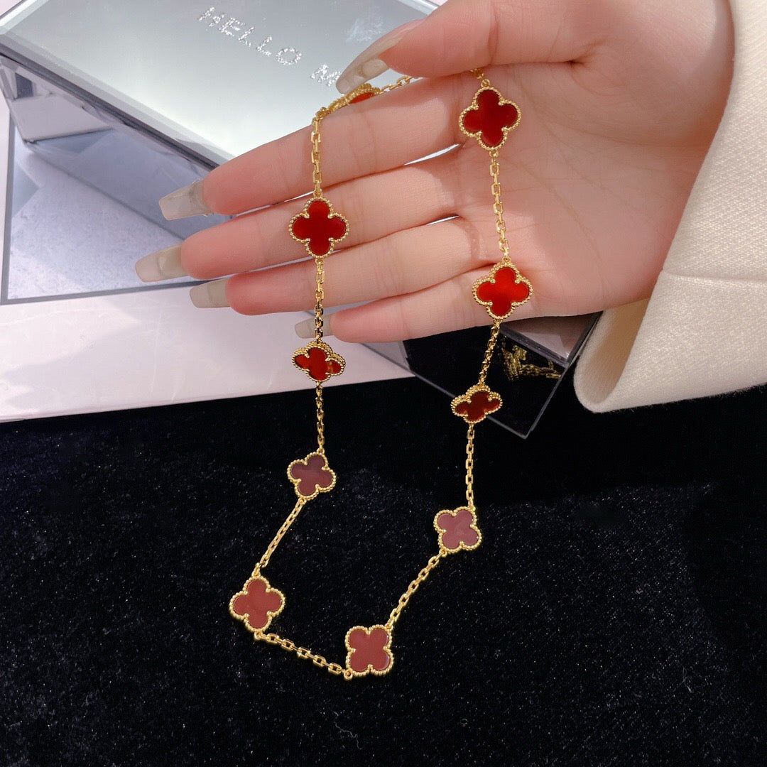 [⭐Hinora Jewelry]CLOVER 10 MOTIFS CARNELIAN NECKLACE