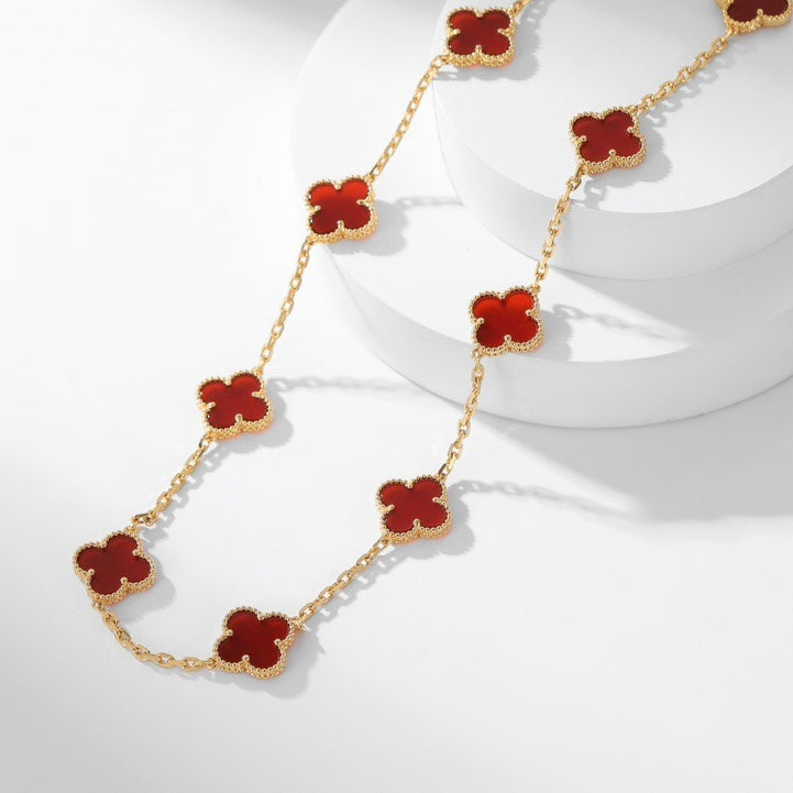 [⭐Hinora Jewelry]CLOVER 10 MOTIFS CARNELIAN NECKLACE