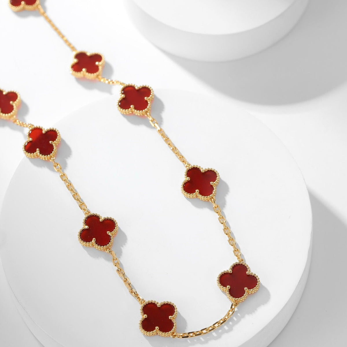 [⭐Hinora Jewelry]CLOVER 10 MOTIFS CARNELIAN NECKLACE