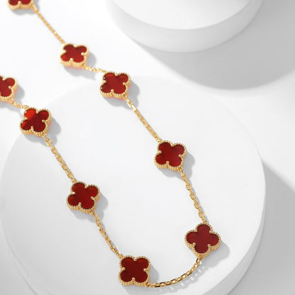 [⭐Hinora Jewelry]CLOVER 10 MOTIFS CARNELIAN NECKLACE