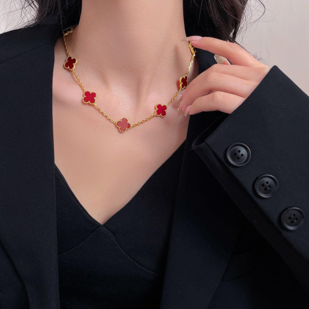 [⭐Hinora Jewelry]CLOVER 10 MOTIFS CARNELIAN NECKLACE