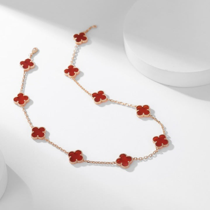 [⭐Hinora Jewelry]CLOVER 10 MOTIFS CARNELIAN NECKLACE