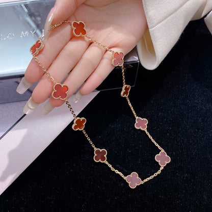 [⭐Hinora Jewelry]CLOVER 10 MOTIFS CARNELIAN NECKLACE
