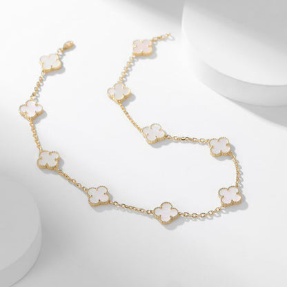 [⭐Hinora Jewelry]CLOVER 10 MOTIFS WHITE MOTHER OF PEARL NECKLACE