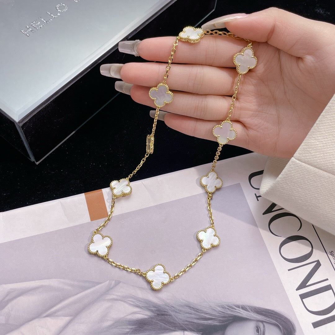 [⭐Hinora Jewelry]CLOVER 10 MOTIFS WHITE MOTHER OF PEARL NECKLACE