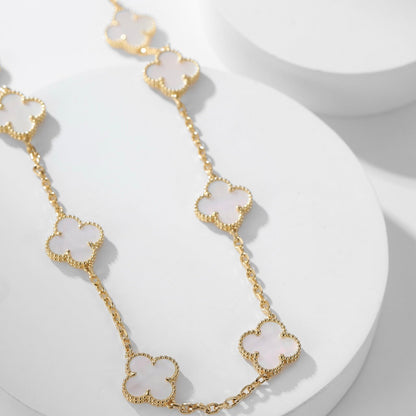 [⭐Hinora Jewelry]CLOVER 10 MOTIFS WHITE MOTHER OF PEARL NECKLACE