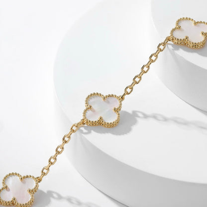 [⭐Hinora Jewelry]CLOVER 10 MOTIFS WHITE MOTHER OF PEARL NECKLACE